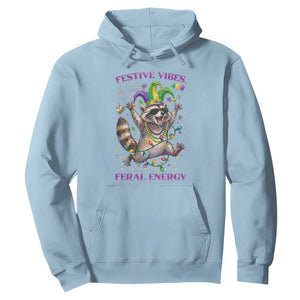 Mardi Gras Raccoon Hoodie Festive Vibes Feral Energy TS14 Light Blue Print Your Wear