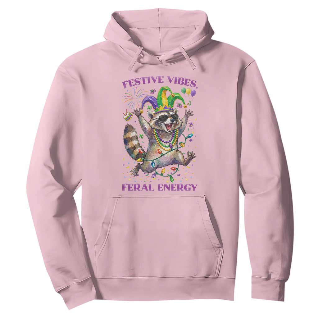 Mardi Gras Raccoon Hoodie Festive Vibes Feral Energy TS14 Light Pink Print Your Wear