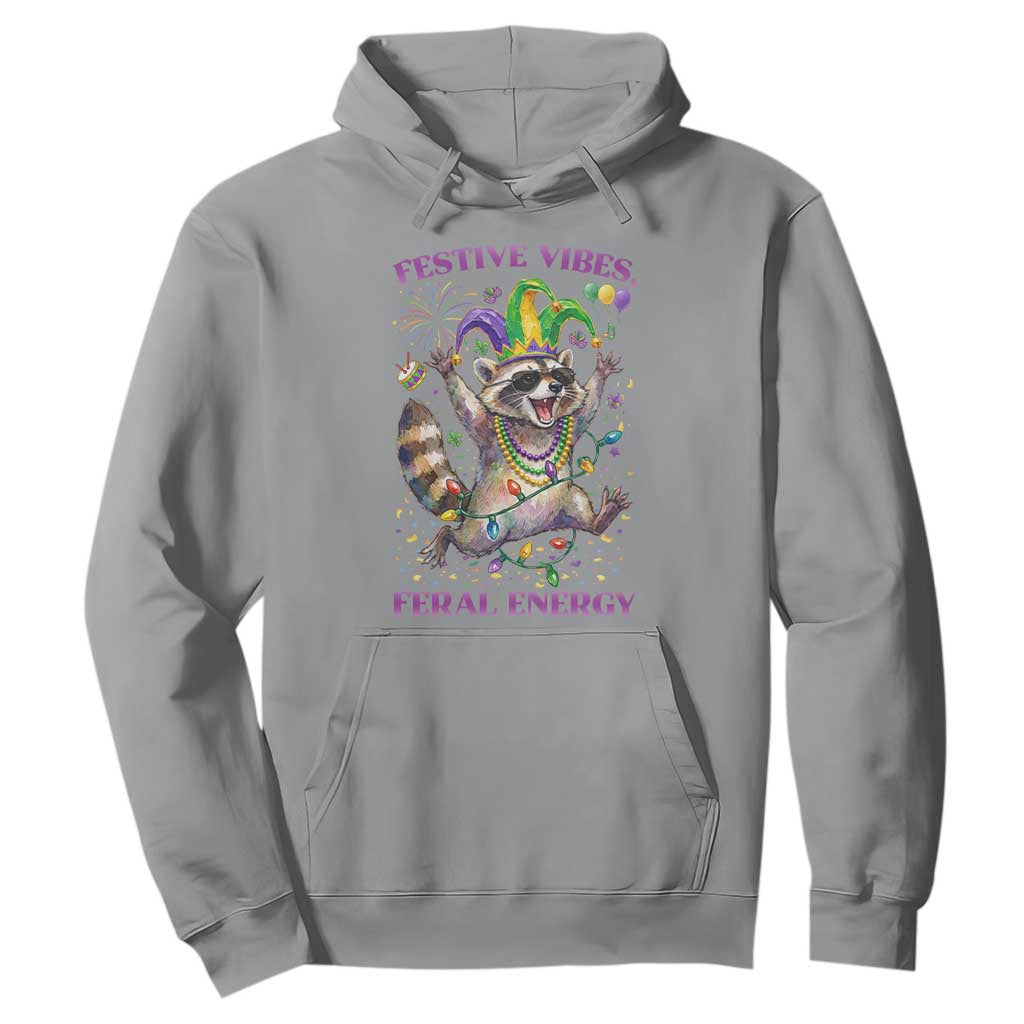 Mardi Gras Raccoon Hoodie Festive Vibes Feral Energy TS14 Sport Gray Print Your Wear
