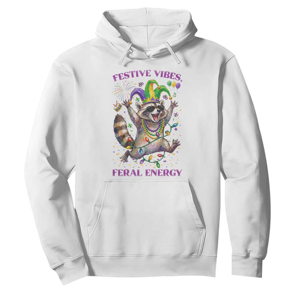 Mardi Gras Raccoon Hoodie Festive Vibes Feral Energy TS14 White Print Your Wear