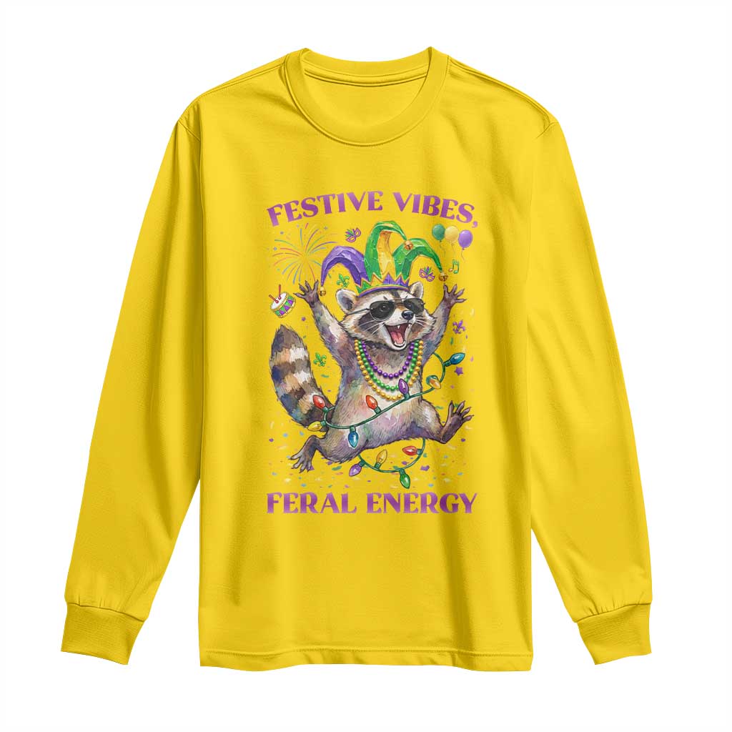Mardi Gras Raccoon Long Sleeve Shirt Festive Vibes Feral Energy TS14 Daisy Print Your Wear