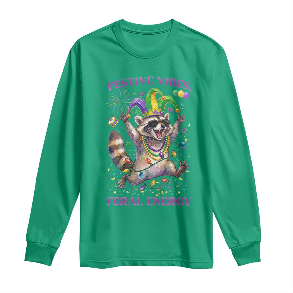 Mardi Gras Raccoon Long Sleeve Shirt Festive Vibes Feral Energy TS14 Irish Green Print Your Wear
