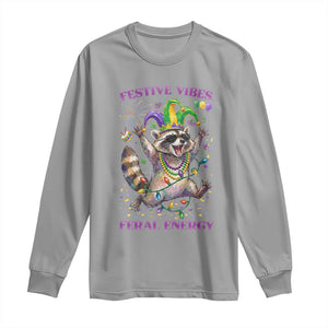 Mardi Gras Raccoon Long Sleeve Shirt Festive Vibes Feral Energy TS14 Sport Gray Print Your Wear