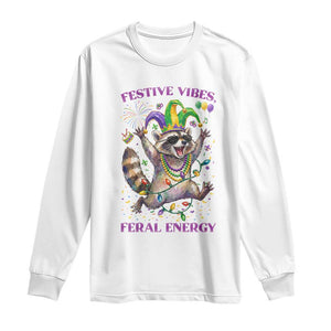 Mardi Gras Raccoon Long Sleeve Shirt Festive Vibes Feral Energy TS14 White Print Your Wear