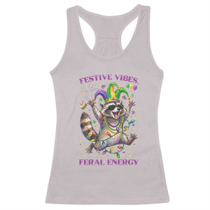 Mardi Gras Raccoon Racerback Tank Top Festive Vibes Feral Energy TS14 Ice Gray Print Your Wear