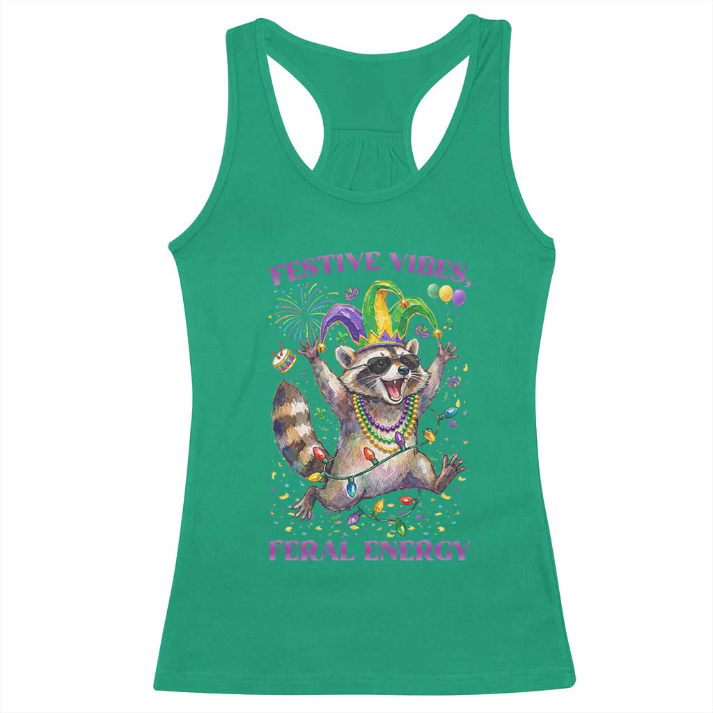 Mardi Gras Raccoon Racerback Tank Top Festive Vibes Feral Energy TS14 Irish Green Print Your Wear
