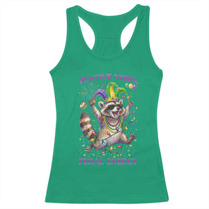 Mardi Gras Raccoon Racerback Tank Top Festive Vibes Feral Energy TS14 Irish Green Print Your Wear