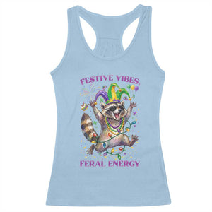 Mardi Gras Raccoon Racerback Tank Top Festive Vibes Feral Energy TS14 Light Blue Print Your Wear