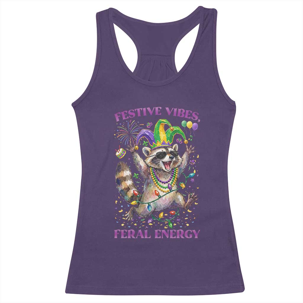 Mardi Gras Raccoon Racerback Tank Top Festive Vibes Feral Energy TS14 Purple Print Your Wear
