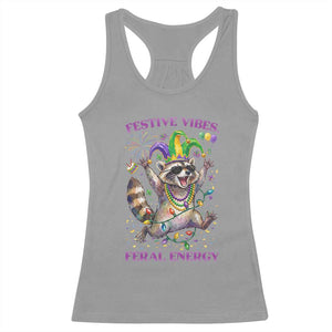 Mardi Gras Raccoon Racerback Tank Top Festive Vibes Feral Energy TS14 Sport Gray Print Your Wear