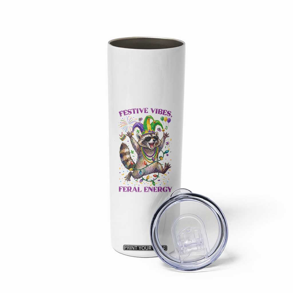 Mardi Gras Raccoon Skinny Tumbler Festive Vibes Feral Energy TS14 Print Your Wear