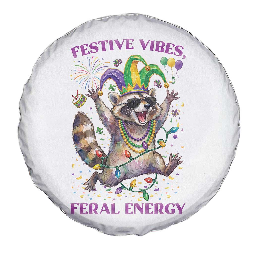 Mardi Gras Raccoon Spare Tire Cover Festive Vibes Feral Energy TS14 Print Your Wear