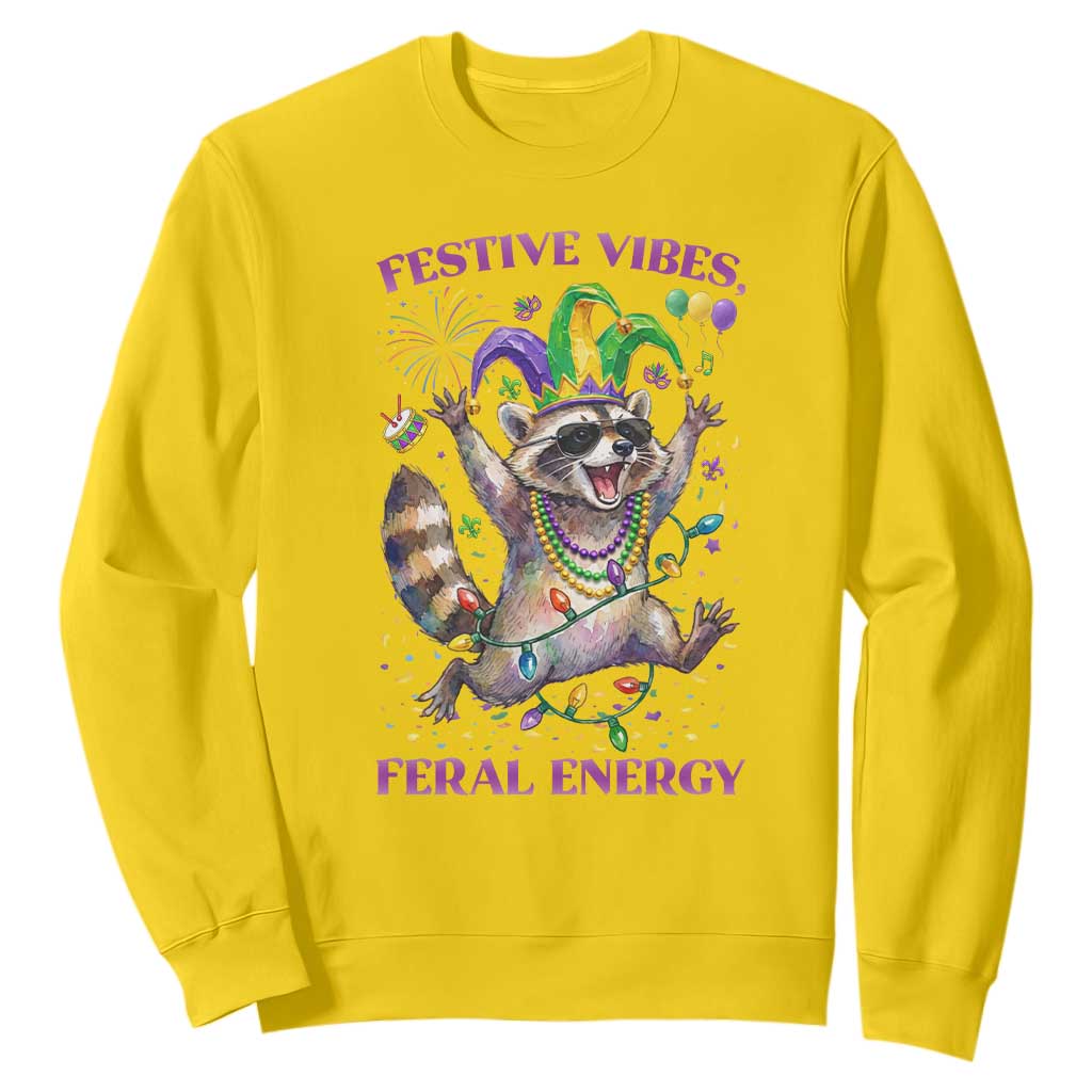Mardi Gras Raccoon Sweatshirt Festive Vibes Feral Energy TS14 Daisy Print Your Wear