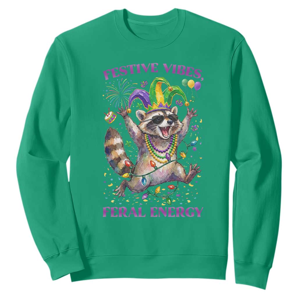 Mardi Gras Raccoon Sweatshirt Festive Vibes Feral Energy TS14 Irish Green Print Your Wear