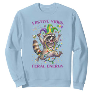 Mardi Gras Raccoon Sweatshirt Festive Vibes Feral Energy TS14 Light Blue Print Your Wear