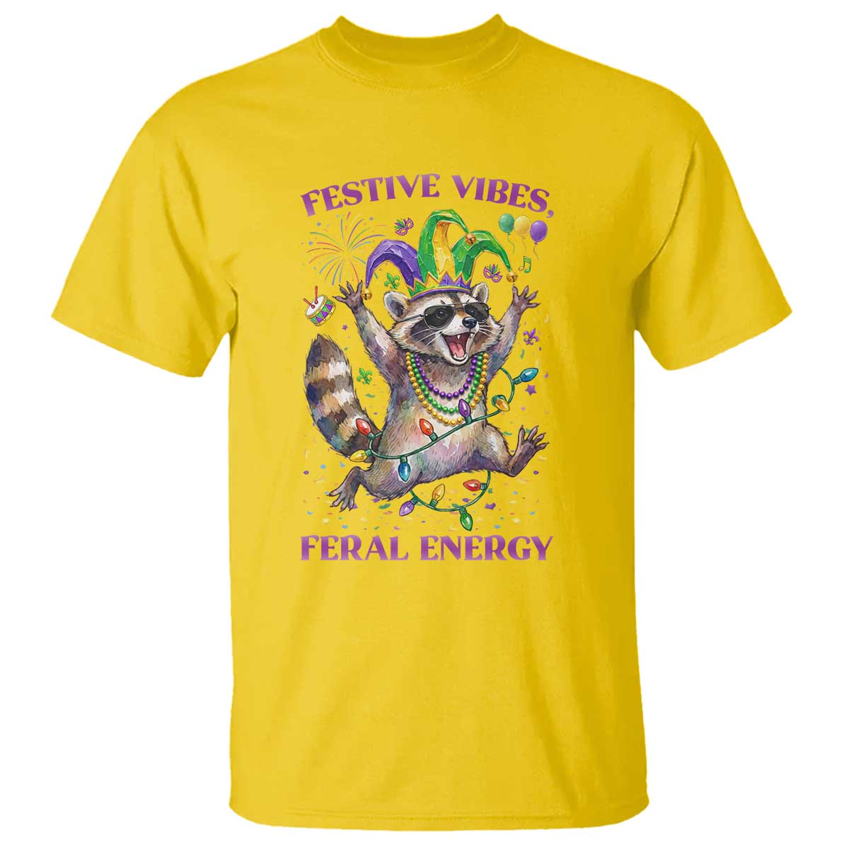 Mardi Gras Raccoon T Shirt Festive Vibes Feral Energy TS14 Daisy Print Your Wear