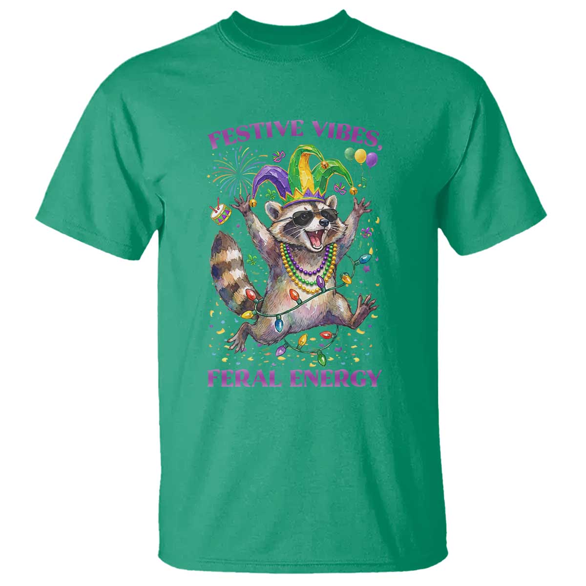 Mardi Gras Raccoon T Shirt Festive Vibes Feral Energy TS14 Irish Green Print Your Wear