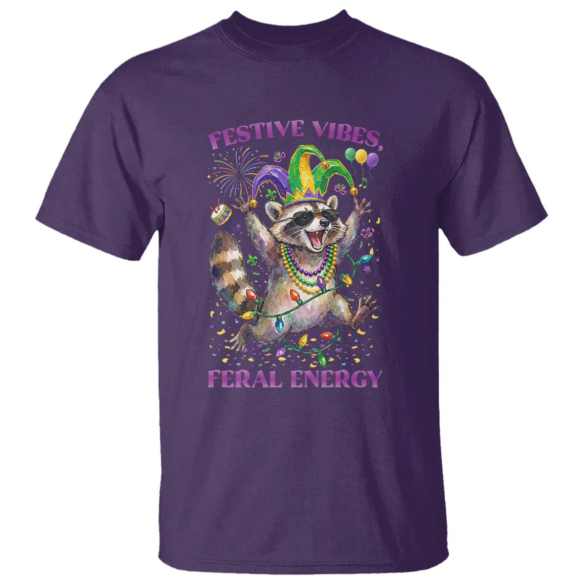 Mardi Gras Raccoon T Shirt Festive Vibes Feral Energy TS14 Purple Print Your Wear