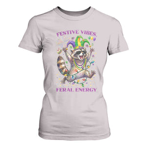 Mardi Gras Raccoon T Shirt For Women Festive Vibes Feral Energy TS14 Ice Gray Print Your Wear