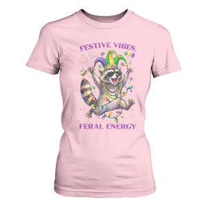 Mardi Gras Raccoon T Shirt For Women Festive Vibes Feral Energy TS14 Light Pink Print Your Wear