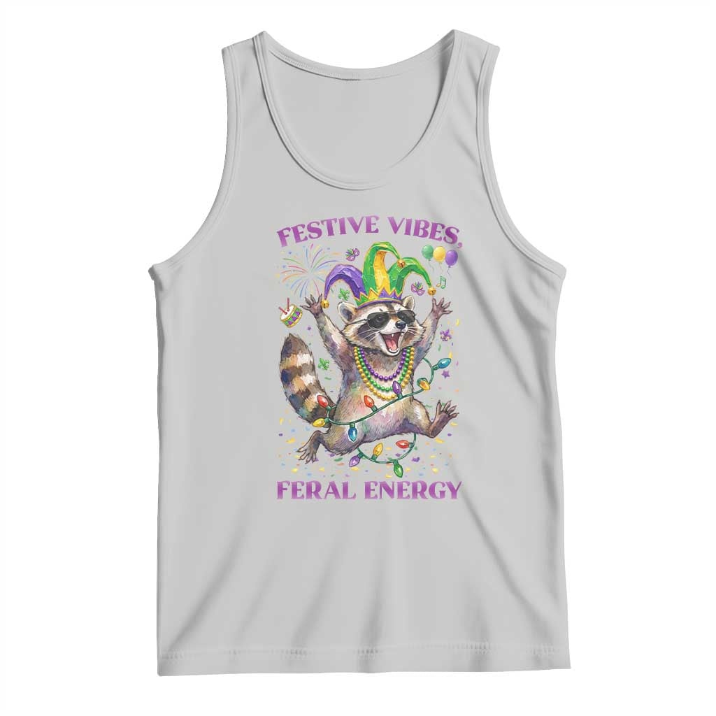 Mardi Gras Raccoon Tank Top Festive Vibes Feral Energy TS14 Ash Print Your Wear
