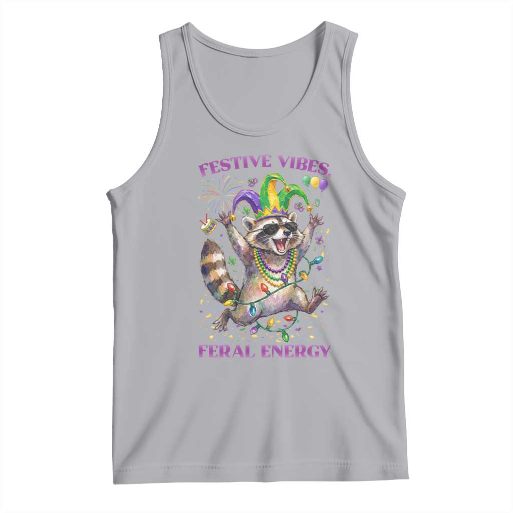 Mardi Gras Raccoon Tank Top Festive Vibes Feral Energy TS14 Athletic Heather Print Your Wear