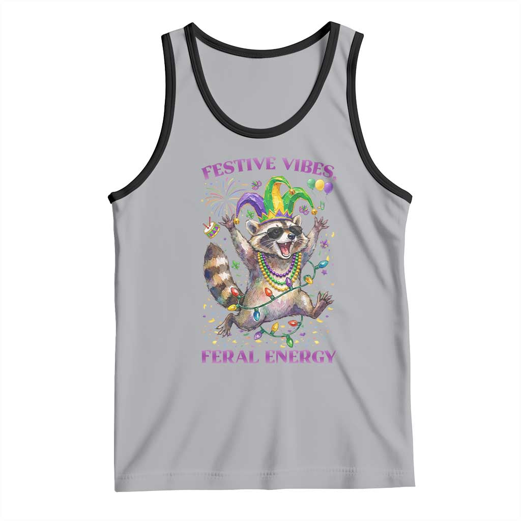 Mardi Gras Raccoon Tank Top Festive Vibes Feral Energy TS14 Athletic Heather Black Print Your Wear