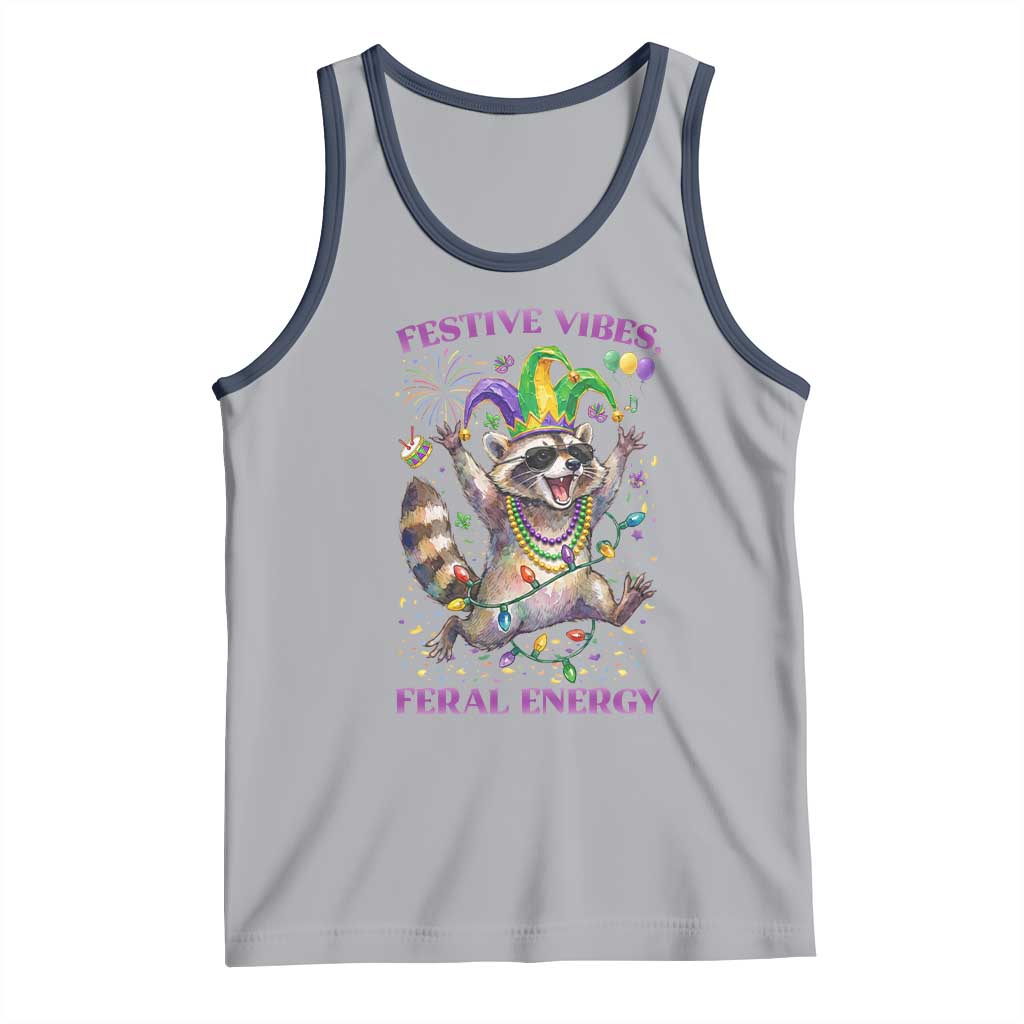 Mardi Gras Raccoon Tank Top Festive Vibes Feral Energy TS14 Athletic Heather Navy Print Your Wear
