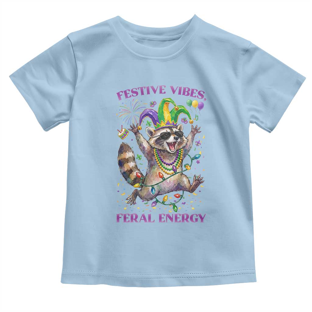 Mardi Gras Raccoon Toddler T Shirt Festive Vibes Feral Energy TS14 Light Blue Print Your Wear