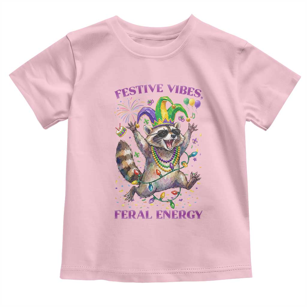 Mardi Gras Raccoon Toddler T Shirt Festive Vibes Feral Energy TS14 Light Pink Print Your Wear
