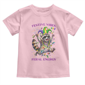 Mardi Gras Raccoon Toddler T Shirt Festive Vibes Feral Energy TS14 Light Pink Print Your Wear
