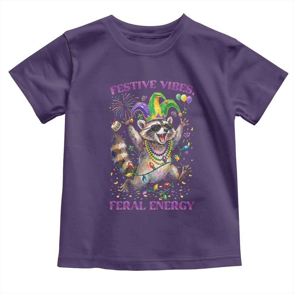 Mardi Gras Raccoon Toddler T Shirt Festive Vibes Feral Energy TS14 Purple Print Your Wear