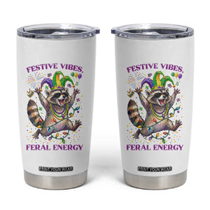 Mardi Gras Raccoon Tumbler Cup Festive Vibes Feral Energy TS14 White Print Your Wear