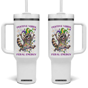 Mardi Gras Raccoon Tumbler With Handle Festive Vibes Feral Energy TS14 One Size: 40 oz White Print Your Wear
