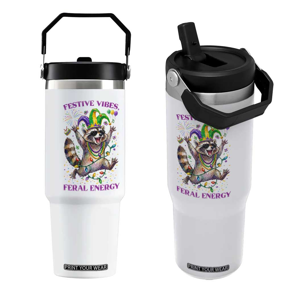 Mardi Gras Raccoon Flip Straw Tumbler Festive Vibes Feral Energy TS14 One Size: 30 oz White Print Your Wear