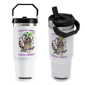 Mardi Gras Raccoon Flip Straw Tumbler Festive Vibes Feral Energy TS14 One Size: 30 oz White Print Your Wear