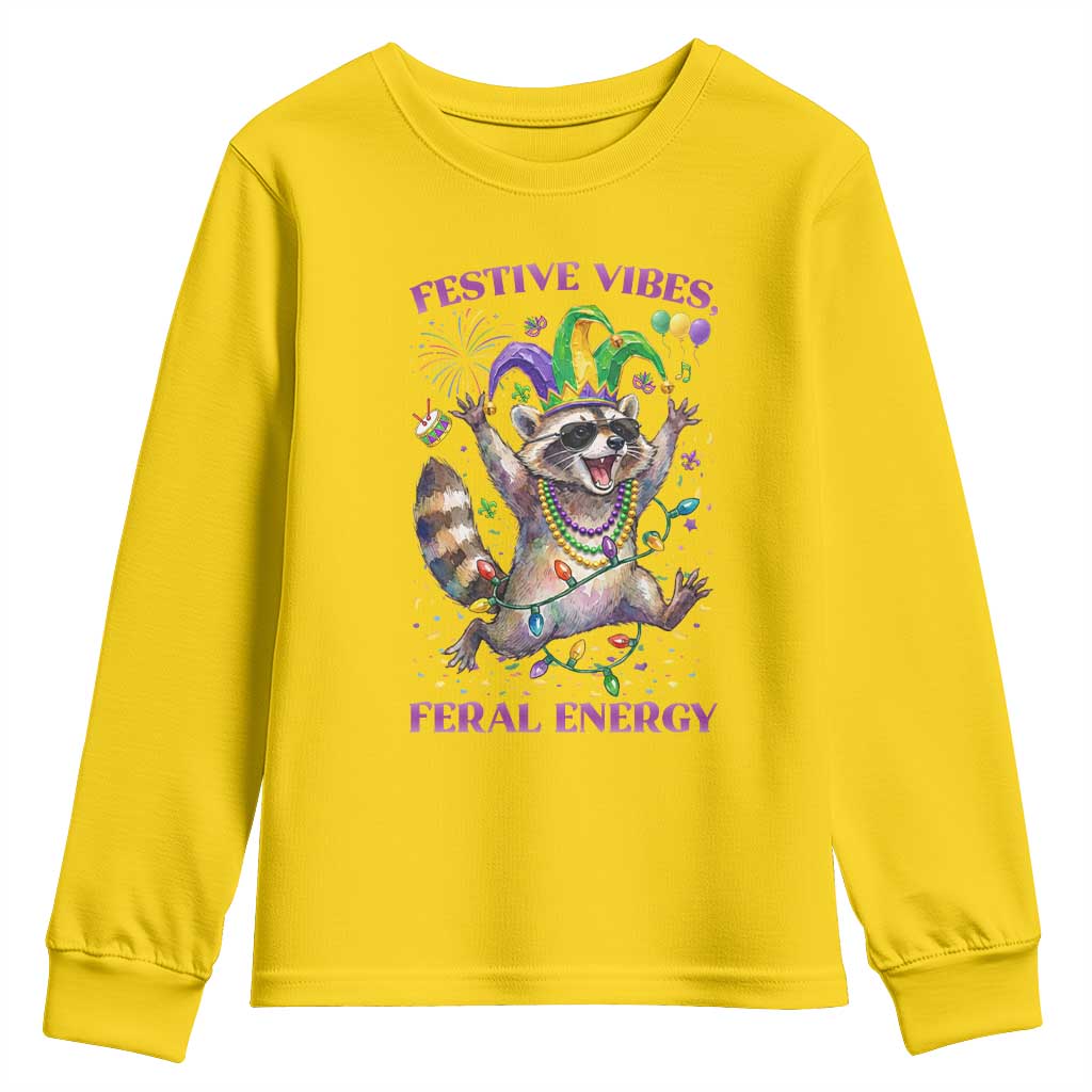 Mardi Gras Raccoon Youth Sweatshirt Festive Vibes Feral Energy TS14 Daisy Print Your Wear