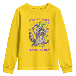 Mardi Gras Raccoon Youth Sweatshirt Festive Vibes Feral Energy TS14 Daisy Print Your Wear
