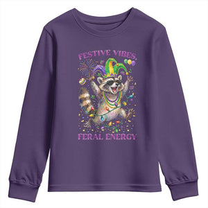 Mardi Gras Raccoon Youth Sweatshirt Festive Vibes Feral Energy TS14 Purple Print Your Wear