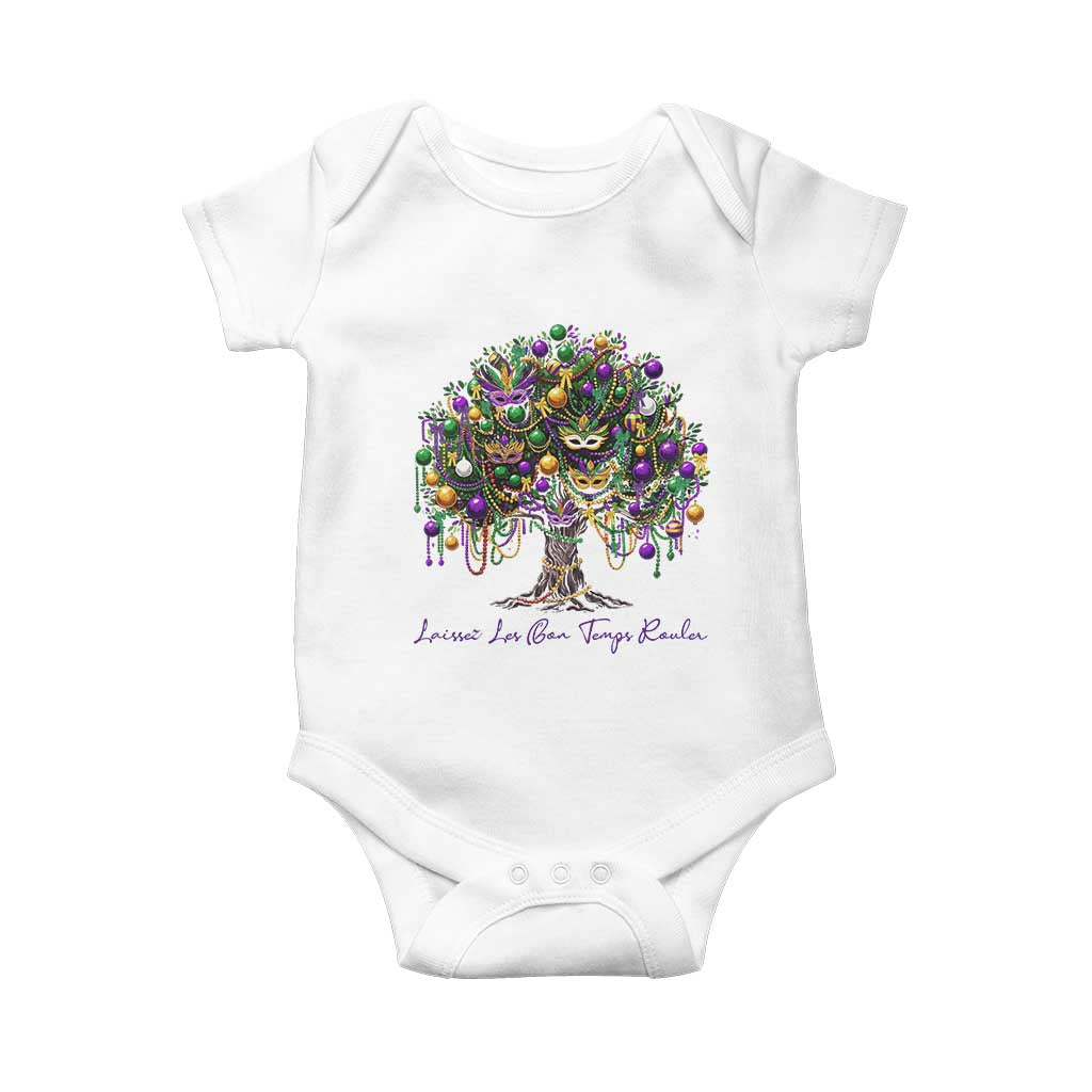 Mardi Gras Mask Tree Baby Onesie Laissez Les Bon Temps Rouler TS14 White Print Your Wear