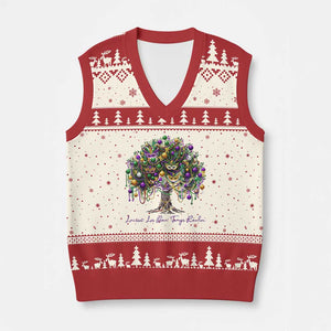 Mardi Gras Mask Tree V-Neck Knit Sweater Vest Laissez Les Bon Temps Rouler TS14 Beige Red Print Your Wear