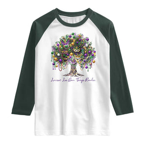 Mardi Gras Mask Tree Raglan Shirt Laissez Les Bon Temps Rouler TS14 White Dark Forest Green Print Your Wear