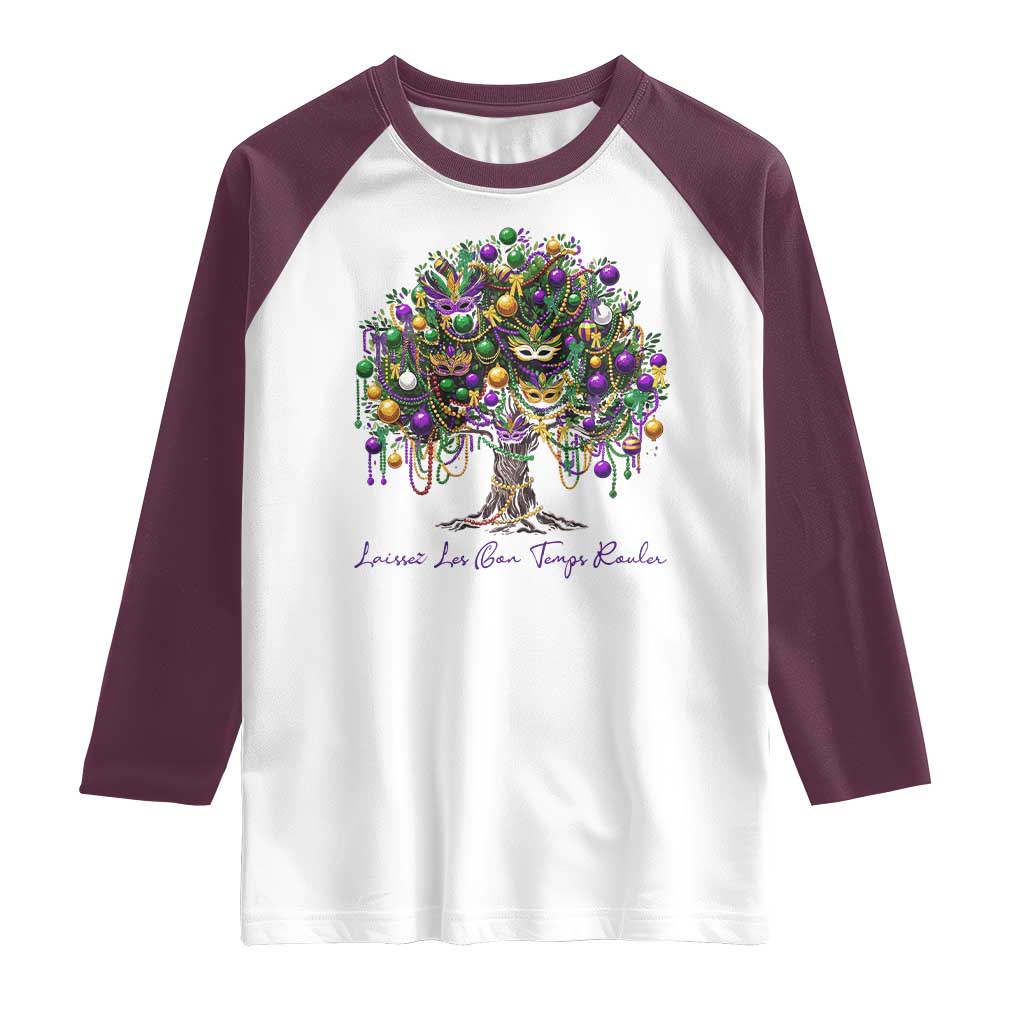 Mardi Gras Mask Tree Raglan Shirt Laissez Les Bon Temps Rouler TS14 White Maroon Print Your Wear