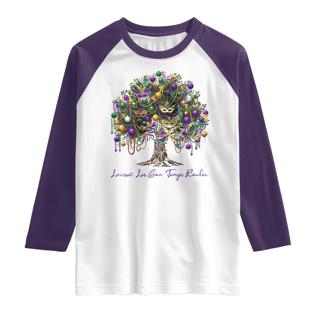 Mardi Gras Mask Tree Raglan Shirt Laissez Les Bon Temps Rouler TS14 White Purple Print Your Wear