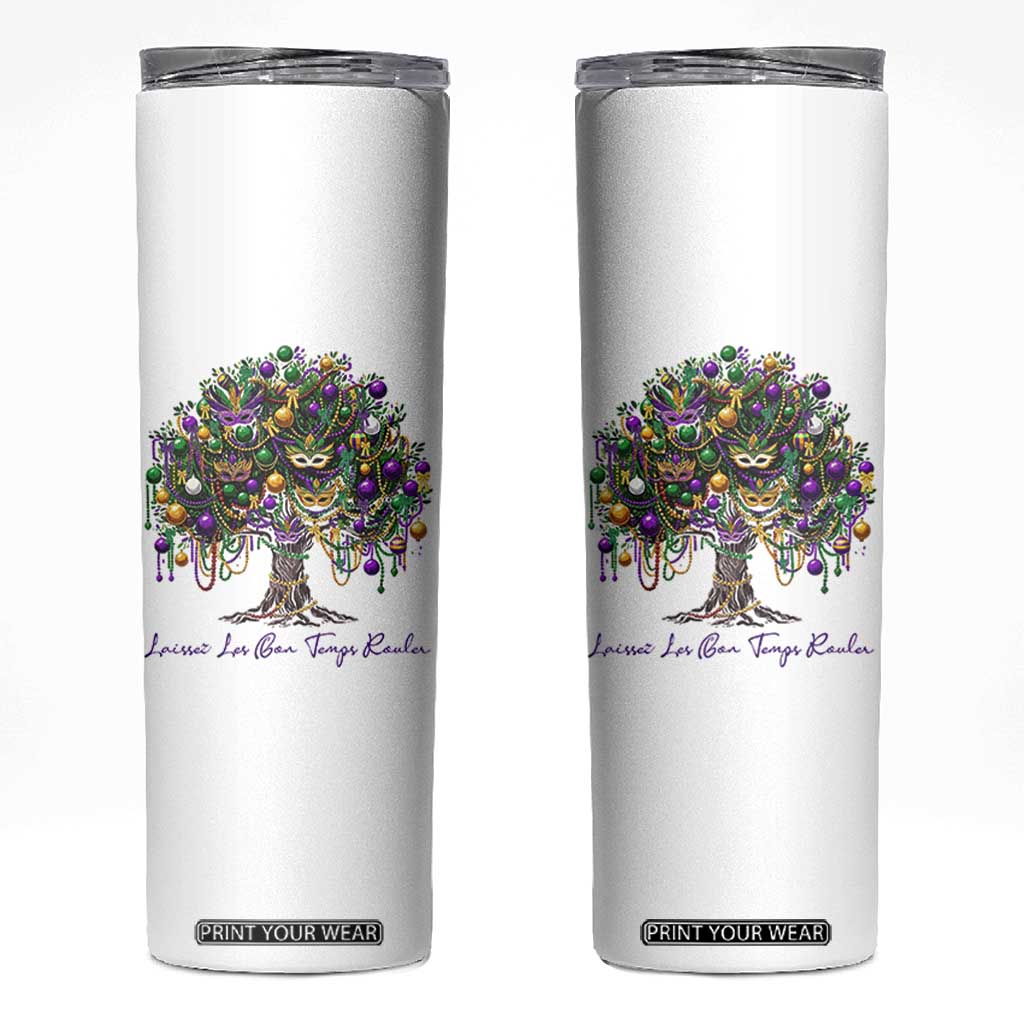 Mardi Gras Mask Tree Skinny Tumbler Laissez Les Bon Temps Rouler TS14 White Print Your Wear