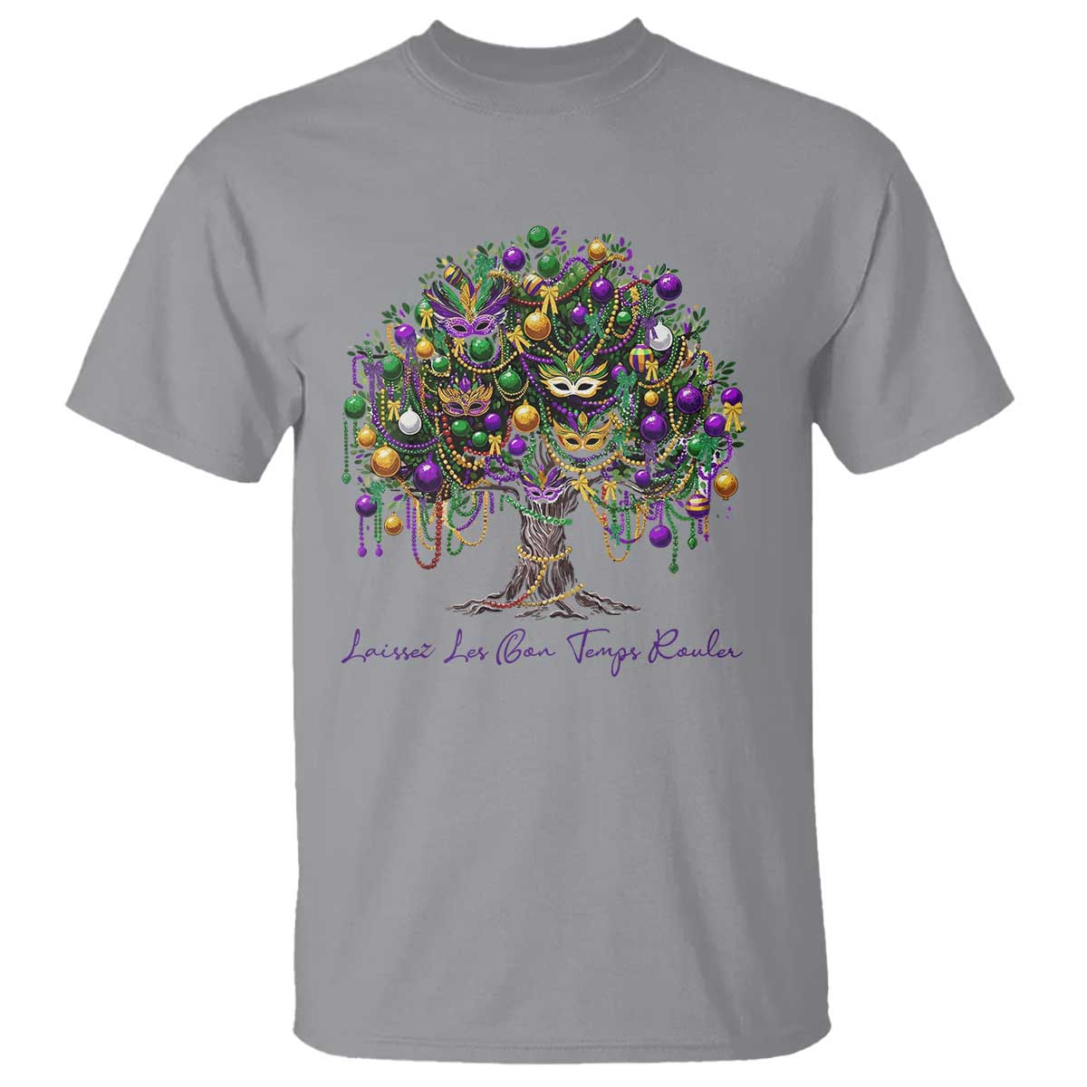 Mardi Gras Mask Tree T Shirt Laissez Les Bon Temps Rouler TS14 Sport Gray Print Your Wear
