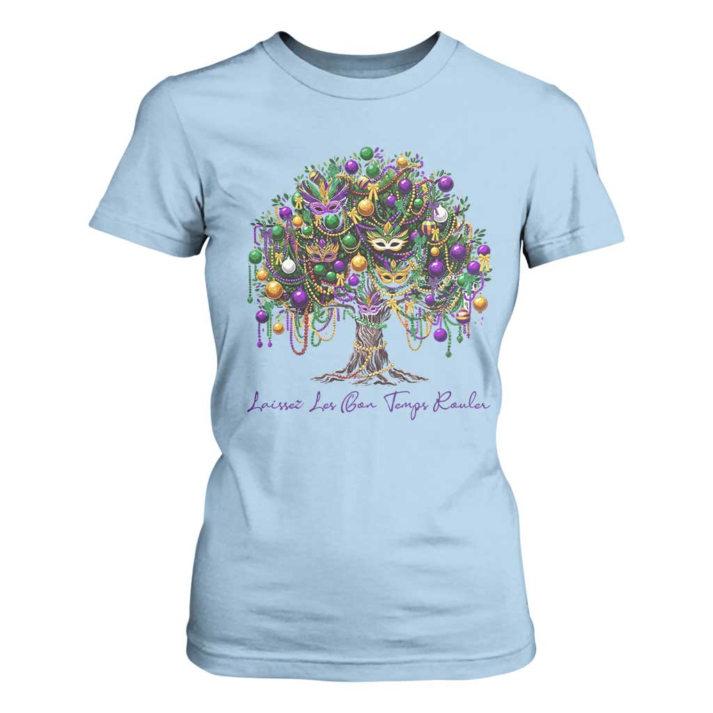 Mardi Gras Mask Tree T Shirt For Women Laissez Les Bon Temps Rouler TS14 Light Blue Print Your Wear