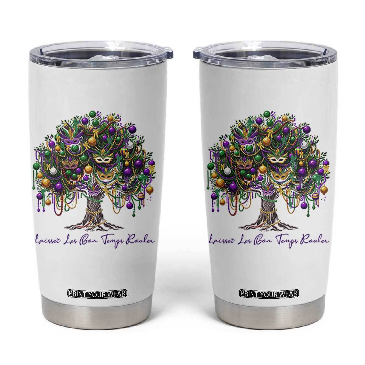 Mardi Gras Mask Tree Tumbler Cup Laissez Les Bon Temps Rouler TS14 White Print Your Wear