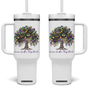Mardi Gras Mask Tree Tumbler With Handle Laissez Les Bon Temps Rouler TS14 One Size: 40 oz White Print Your Wear