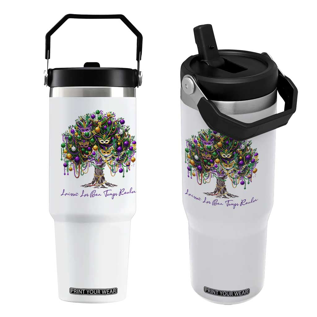 Mardi Gras Mask Tree Flip Straw Tumbler Laissez Les Bon Temps Rouler TS14 One Size: 30 oz White Print Your Wear